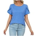 thumbnail image 1 of HAPIMO Women's Trendy Loose Cotton Lined Ruffle Pullover Summer Tees Solid Color Petal Sleeve Round Neck Shirts Casual Relaxed Workout Blouses for Teen Girls Blue M, 1 of 4