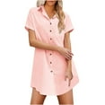 thumbnail image 1 of HAPIMO Women's Trendy Loose Long Tops Dressy Shirts Dress Clearance Summer Tees Solid Color Short Sleeve Lapel Button Pullover Elegant Casual Relaxed Blouses for Teen Girls Pink L, 1 of 6