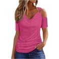 thumbnail image 1 of HAPIMO Women's Trendy Loose Pullover Clearance Casual Relaxed Workout Blouses Solid Color V Neck Shirts for Teen Girls Summer Tees Cold Shoulder Sleeve Pink L, 1 of 6