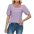 thumbnail image 1 of HAPIMO Women's Trendy Loose Pullover Round Neck Shirts for Teen Girls Summer Tees Solid Color Puff Sleeve Casual Relaxed Workout Blouses Purple S, 1 of 3
