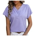 thumbnail image 1 of HAPIMO Women's Trendy Loose Pullover Summer Tees Short Sleeve Casual Relaxed Workout Blouses Solid Color Ruched V Neck Shirts for Teen Girls Purple S, 1 of 3
