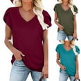 thumbnail image 1 of HAPIMO Women's Trendy Loose Pullover Dressy Tunic Solid Color Summer Tees Petal Sleeve V Neck Shirts for Teen Girls Casual Relaxed Workout Blouses Army Green L, 1 of 5