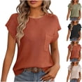 thumbnail image 1 of HAPIMO Women's Trendy Loose Pullover Pocket Casual Relaxed Workout Blouses Solid Color Round Neck Shirts for Teen Girls Summer Tees Short Sleeve Army Green L, 1 of 3