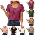 thumbnail image 1 of HAPIMO Women's Trendy Loose Pullover Scoop Neck Button Shirts for Teen Girls Summer Tees Solid Color Ruched Casual Relaxed Workout Blouses Short Sleeve Black L, 1 of 3