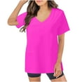 thumbnail image 1 of HAPIMO Women's Trendy Loose Scrub Tops with Pocket Solid Color Short Sleeve V Neck Shirts Casual Relaxed Workout Blouses for Teen Girls Summer Tees Hot Pink XXL, 1 of 4