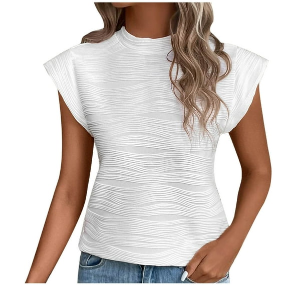 HAPIMO Women's Trendy Loose Short Pullover Clearance Casual Relaxed Workout Blouses for Teen Girls Summer Tees Solid Color Stripe Short Sleeve Crew Neck Shirts White M