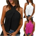 thumbnail image 1 of HAPIMO Women's Trendy Loose Tank Tops Tunic Solid Color Halter Hanging Neck Pullover for Teen Girls Summer Tees Sleeveless Elegant Casual Relaxed Blouses Black XL, 1 of 5
