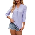 thumbnail image 1 of HAPIMO Women's Trendy Loose Tops Dressy Tunic Clearance Solid Color Summer Tees 3/4 Sleeve for Teen Girls V Neck Pullover Elegant Casual Relaxed Blouses Purple, 1 of 6