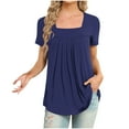 thumbnail image 1 of HAPIMO Women's Trendy Loose Tops Dressy Tunic for Teen Girls Solid Color Pleated Summer Short Sleeve Elegant Casual Relaxed Blouses Square Neck Pullover Blue XXL, 1 of 3