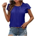 thumbnail image 1 of HAPIMO Women's Trendy Loose Tops Dressy Tunic Summer Tees Ruffle Sleeve Tassels Round Neck Pullover Elegant Casual Relaxed Blouses for Teen Girls Solid Color Blue S, 1 of 3