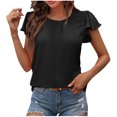 thumbnail image 1 of HAPIMO Women's Trendy Loose Tops Dressy Tunic Summer Tees Ruffle Sleeve Tassels Round Neck Pullover Elegant Casual Relaxed Blouses for Teen Girls Solid Color Black XL, 1 of 3