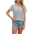 thumbnail image 1 of HAPIMO Women's Trendy Loose Tops Dressy Tunic Summer Tees Short Sleeve Lapel V Neck Pullover Elegant Casual Relaxed Blouses for Teen Girls Solid Color Ruched Gray M, 1 of 8