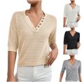 thumbnail image 1 of HAPIMO Women's Trendy Loose Tops Eyelet Dressy Tunic Clearance Elegant Casual Relaxed Blouses Solid Color Hollow V Neck Button Pullover for Teen Girls Summer Half Sleeve Black XL, 1 of 3