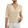 thumbnail image 1 of HAPIMO Women's Trendy Loose Tops Eyelet Dressy Tunic Clearance Elegant Casual Relaxed Blouses Solid Color Hollow V Neck Button Pullover for Teen Girls Summer Half Sleeve Khaki XL, 1 of 1