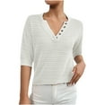 thumbnail image 1 of HAPIMO Women's Trendy Loose Tops Eyelet Dressy Tunic Clearance Elegant Casual Relaxed Blouses Solid Color Hollow V Neck Button Pullover for Teen Girls Summer Half Sleeve White S, 1 of 3