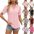 thumbnail image 1 of HAPIMO Women's Trendy Loose Tops Eyelet Dressy Tunic Solid Color Hollow Ruffle Summer for Teen Girls Short Sleeve Lapel V Neck Pullover Elegant Casual Blouses Black XL, 1 of 4