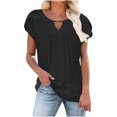 thumbnail image 1 of HAPIMO Women's Trendy Loose Tops Eyelet Dressy Tunic Clearance for Teen Girls Solid Color Ruched Summer Petal Sleeve Keyhole Neck Pullover Elegant Casual Relaxed Blouses Black XL, 1 of 8