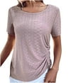 thumbnail image 1 of HAPIMO Women's Trendy Loose Tops Eyelet Dressy Tunic for Teen Girls Solid Color Drawstring Summer Short Sleeve Square Neck Pullover Elegant Casual Blouses Pink XL, 1 of 6
