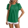 thumbnail image 1 of HAPIMO Women's Trendy Loose Tops Pleated Dressy Tunic Elegant Casual Relaxed Blouses Solid Color Ruched Round Neck Pullover for Teen Girls Summer Petal Sleeve Green XL, 1 of 3