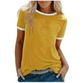 thumbnail image 1 of HAPIMO Women's Trendy Loose Tops Raglan Tunic Crew Neck Pullover for Teen Girls Summer Solid Color Patchwork Elegant Casual Plus Size Blouses Short Sleeve Yellow L, 1 of 4