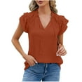thumbnail image 1 of HAPIMO Women's Trendy Loose Tops Tunic Solid Color Summer Tees Ruffle Sleeve V Neck Pullover Elegant Casual Relaxed Blouses for Teen Girls Orange, 1 of 4