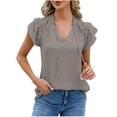 thumbnail image 1 of HAPIMO Women's Trendy Loose Tops Tunic Solid Color Summer Tees Ruffle Sleeve V Neck Pullover Elegant Casual Relaxed Blouses for Teen Girls Gray, 1 of 4