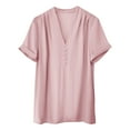 thumbnail image 1 of HAPIMO Women's Trendy Loose Tops Tunic Summer Tees Short Sleeve V Neck Button Pullover Elegant Casual Relaxed Blouses for Teen Girls Solid Color Pink L, 1 of 8