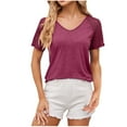 thumbnail image 1 of HAPIMO Women's Trendy Raglan Lace Pullover Short Sleeve V Neck Shirts Casual Relaxed Workout Blouses for Teen Girls Solid Color Splicing Summer Tees Wine XL, 1 of 3