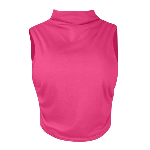 HAPIMO Women's Trendy Slim Basic Cropped Tank Tops Sleeveless High Neck Shirts Casual Relaxed Workout Blouses for Teen Girls Summer Tees Solid Color Ruched Hot Pink S