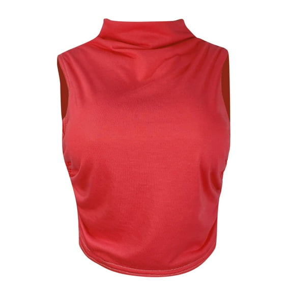 HAPIMO Women's Trendy Slim Basic Cropped Tank Tops Sleeveless High Neck Shirts Casual Relaxed Workout Blouses for Teen Girls Summer Tees Solid Color Ruched Red L