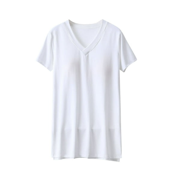 HAPIMO Women's Trendy Solid Color Pullovers Summer V Neck Blouses Casual Workout Pajamas Shirts Short Sleeve Tees Loose Cotton Lined Padded Tops Relaxed White M