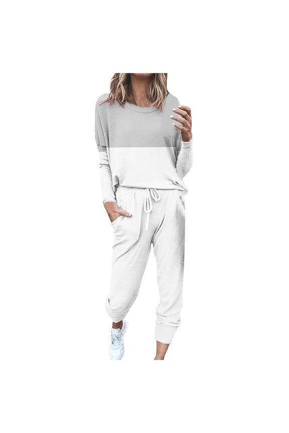 Women's Two Piece Out Short Sleeve Pullover with Drawstring Long Pants Tracksuit Jogger Pant Sport Set Gray XXL