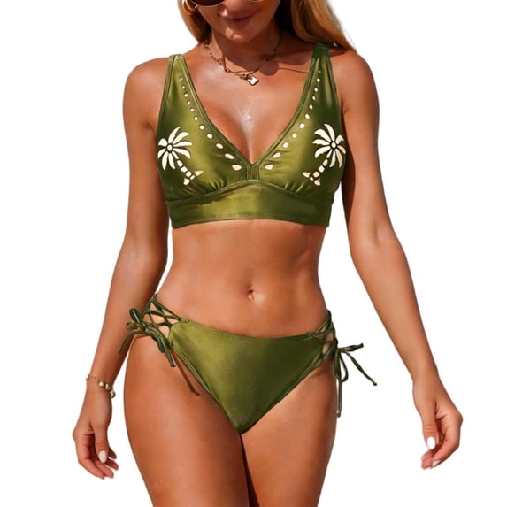 HAPIMO Women's Two Piece Swimsuit V Neck Tie Detail Easy To Care For Daily Use Suitable For Resort And Spa Trips Green M