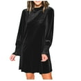 thumbnail image 1 of HAPIMO Women's Velvet Mini Dress Solid Color Crew Neck Long Sleeve Elegant Casual Trendy Clearance Spring Black XL, 1 of 8
