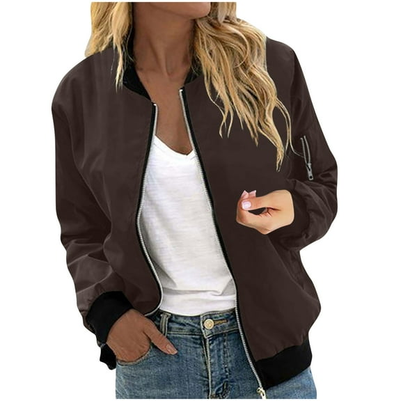 HAPIMO Women's Waterproof Jacket Coat Long Sleeve Stand Collar Zip Up Jacket Lightweight Solid Outdoor Casual Workout Jacket Fall Clothes Brown S