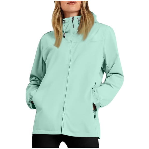 HAPIMO Women's Waterproof Jacket Long Sleeve Zip Up Jacket Coat Outdoor Casual Hiking Coat Solid Zip Pocket Hoodies Fall Winter Fashion Outerwear Jacket Mint Green L
