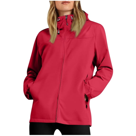 HAPIMO Women's Waterproof Jacket Long Sleeve Zip Up Jacket Coat Outdoor Casual Hiking Coat Solid Zip Pocket Hoodies Fall Winter Fashion Outerwear Jacket Red XXL