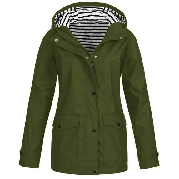 HAPIMO Women's Waterproof Jacket Outdoor Sports Jacket Fall Casual Warm Coats Long Sleeve Zip Up Jacket Coats Solid Pocket Hooded Coat Army Green XXXL