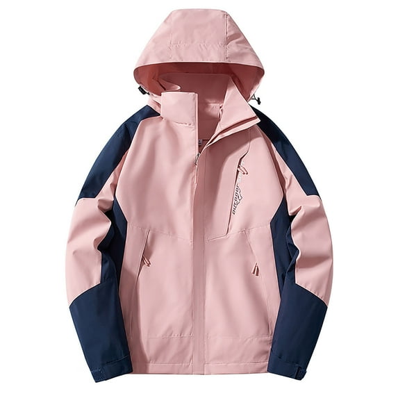 HAPIMO Women's Waterproof Jacket Outdoor Windbreaker Workout Hooded Jacket Color Block Zip Pocket Jacket Coat Spring Fall Trendy Clothes Watermelon Red L