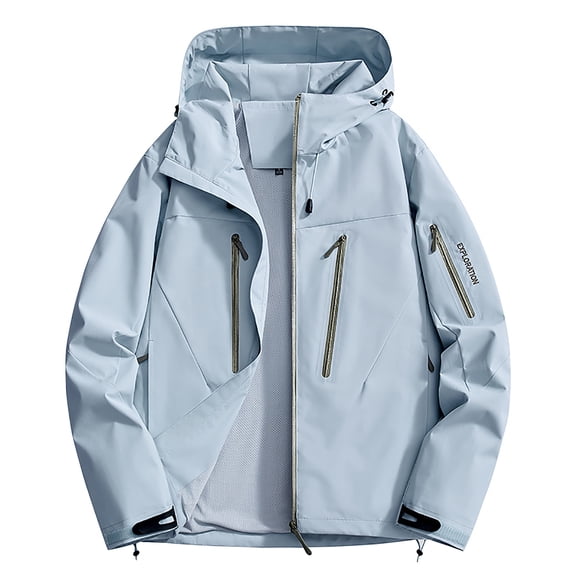HAPIMO Women's Waterproof Rain Jacket Casual Comfy Work Hoodie Jacket Outdoor Hiking Windbreaker Solid Full Zip Raincoat Fall Winter Clothes Sky Blue XXXXL
