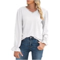 thumbnail image 1 of HAPIMO Women's White Blouses Lace Crochet Ruffled Round Neck Bell Sleeve Solid Color Shirts Hollow Out Casual Loose Tops Teen Grils Fashion Clothes White L, 1 of 3