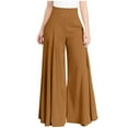 thumbnail image 1 of HAPIMO Women's Wide Leg Cuff Pants Summer Solid Pleated Comfy High Elastic Waist Trousers for Girls Leisure Workout Sports Loose Brown M, 1 of 9