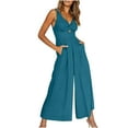 thumbnail image 1 of HAPIMO Women's Wide Leg Jumpsuit Cutout Fit Casual Daily Fashion Solid Relaxed Trousers Sleeveless V Neck Blue S, 1 of 9