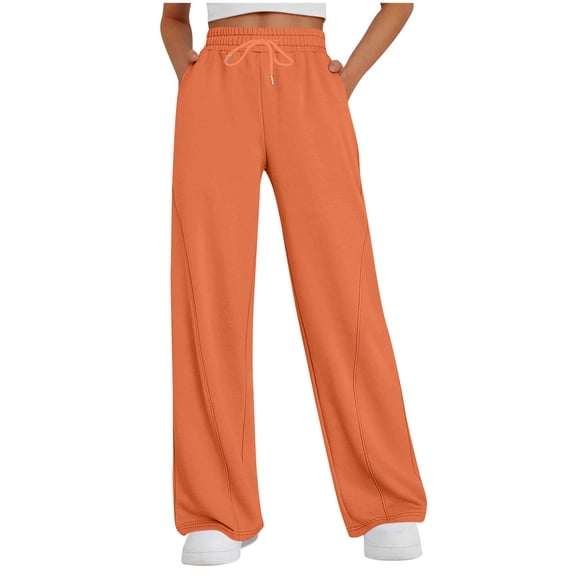 HAPIMO Women's Wide Leg Sweatpants Drawstring Straight Leg Joggers Pants Baggy Solid Workout Pants Casual Fall Winter Trendy Sweatpants Orange S