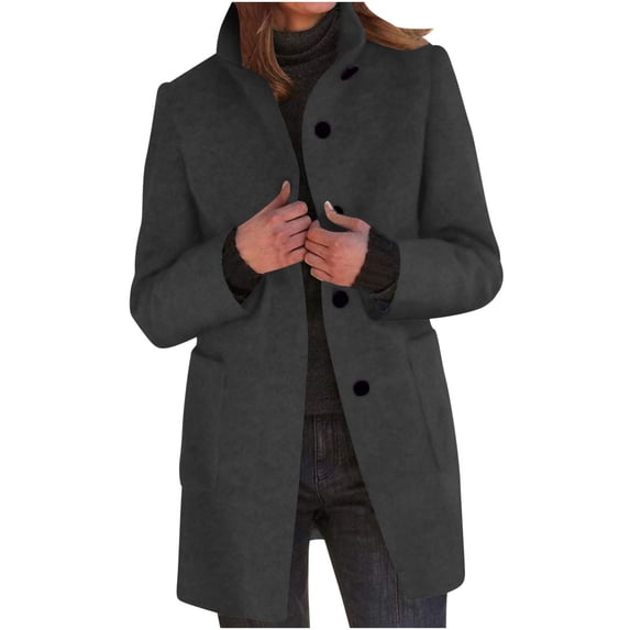 HAPIMO Women's Winter Outfits Peacoat Loose Flannel Jackets Button Up Shackets Fall Long Sleeve Outwear Pockets Overcoats Casual Woolen Trench Coat Fashion Black S