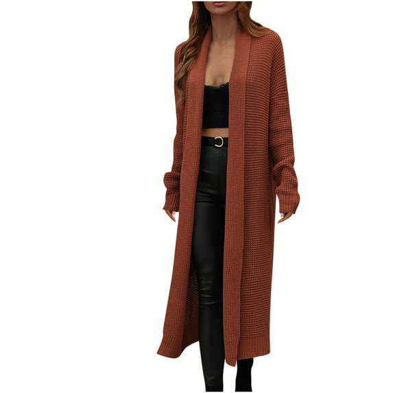 HAPIMO Women's Winter Outfits Solid Color Midi Coat Casual Cardigans Loose Knitted Midi Jackets Long Sleeve Outwear Pockets Fashion Open Front Fall Clearance Red XL