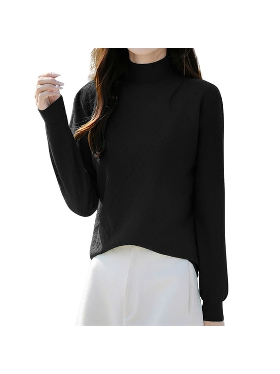 Women's Wool High Neck Sweater,Solid Color Long Sleeve Soft Knitted Pullover Tops Bottoming Shirt Slim Basic Tops Black S