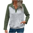 thumbnail image 1 of HAPIMO Women's Workout Color Block Tops Loose Raglan Shirts with Pockets Vacation Fashion Casual Cotton Linen Long Sleeve Tees Outfits Quarter Button Pullovers Green S, 1 of 3