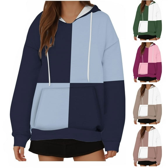 HAPIMO Women's Workout Color Block Tops Loose Shirts with Pockets Vacation Long Sleeve Hoodies Sweatshirts Outfits Casual Crew Neck Pullovers Fashion Green L