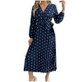 thumbnail image 1 of HAPIMO Women's Workout Holiday Polka Dot Graphic Tea Length A Line Dress Long Sleeve Pleated Spring Fashion V Neck Fall Dress Elegant Casual Ruffle Blue XL, 1 of 6